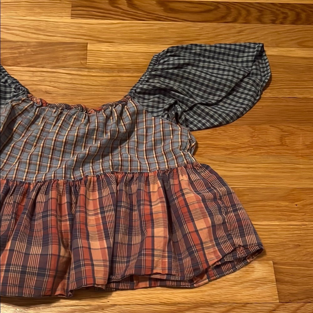 American Eagle Outfitters mixed plaid peplum Blue and Red Crop Top size XS - Picture 10 of 11
